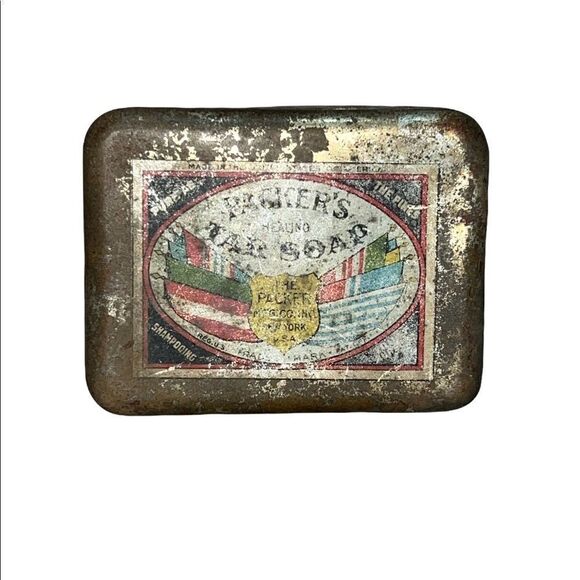 Vintage 1939 Packer's Healing Tar Soap Steel Tin Made in Mystic Connecticut USA - Picture 1 of 7